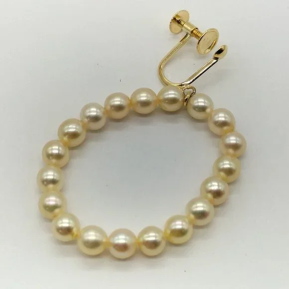 100% Authentic Jewelry Earring 2 set Pearl Yellow Gold - Picture 2 of 9